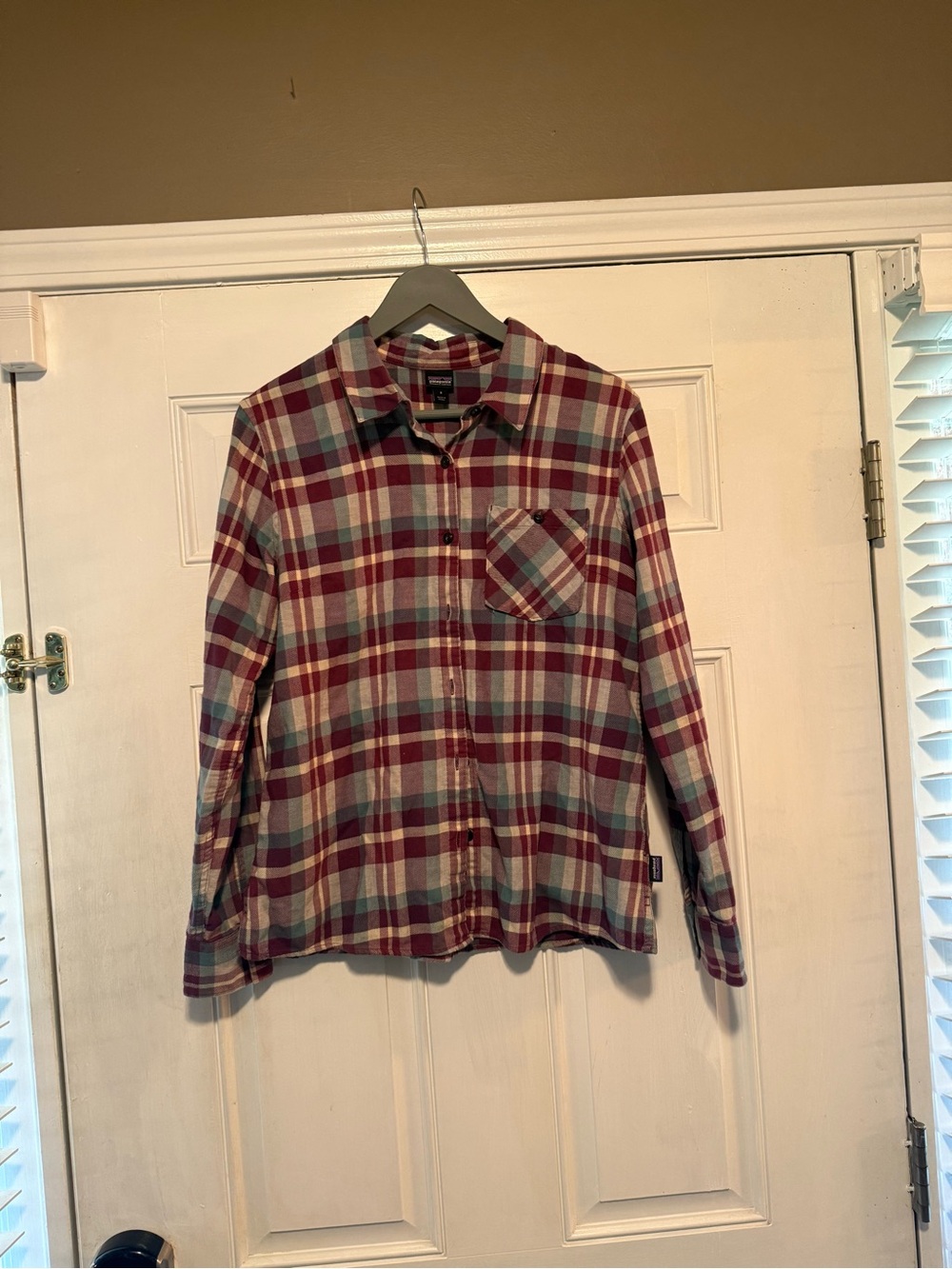 Patagonia Plaid Shirt in Burgundy, Light Blue & Cream